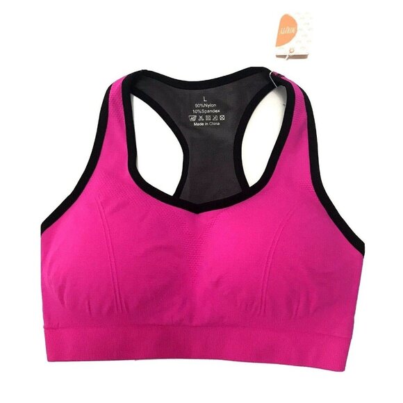 New MIRITY Black Pink Sports Bra Size Large Comfort Stretch Padded cup insert - Picture 1 of 6